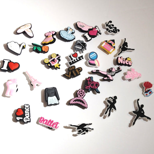 30‑Pc Ballet Dance PVC Shoe Charms for Clog Shoes & Wristbands