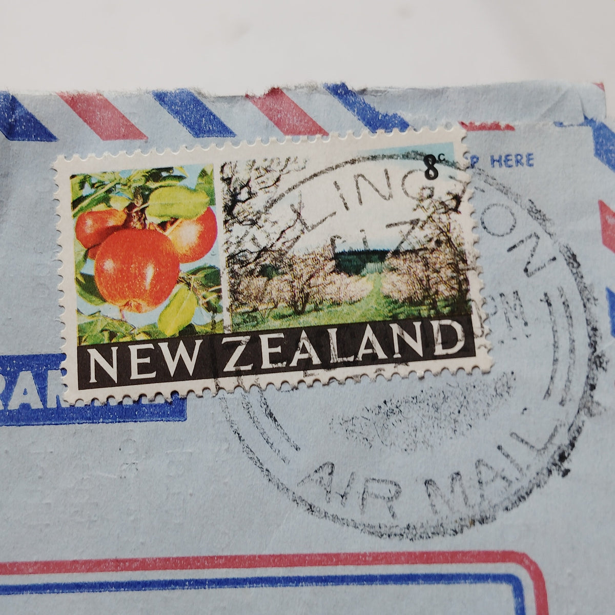 1970 New Zealand Aerogramme Cover to USA 8c Apples Stamp Wellington Airmail