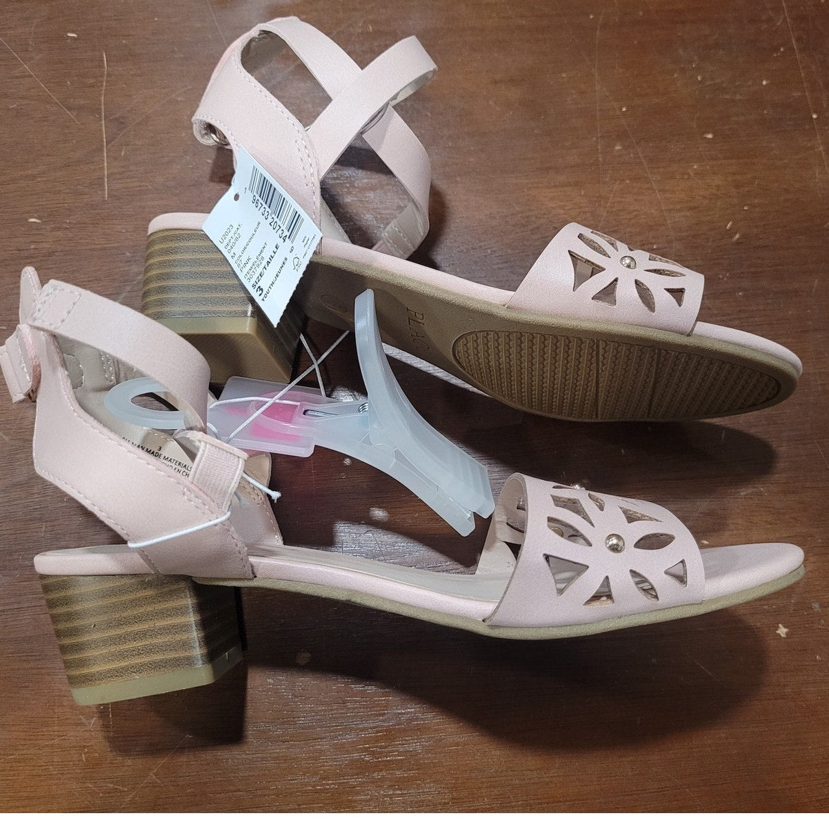 Children’s Place Girls’ Pink Gladiator Heel Sandals – Perforated, Size Youth 3