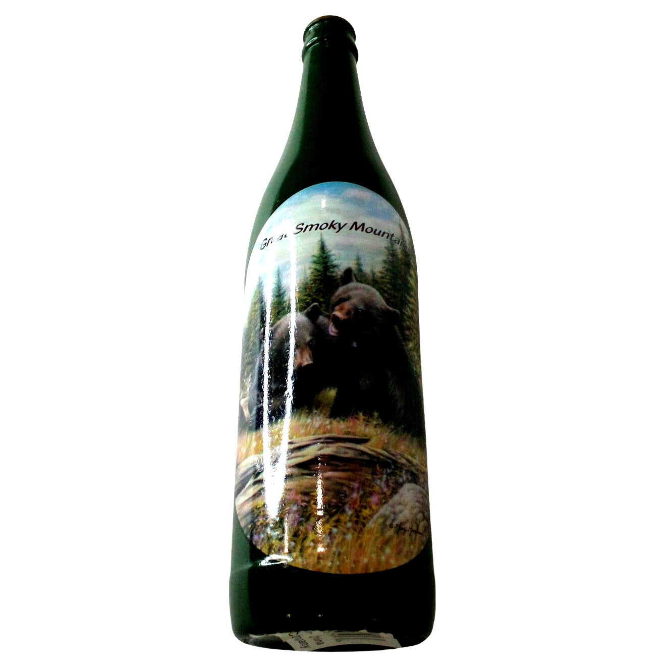 Smoky Mountain Glass Vase/Bottle – Wildlife Bear Design – 11‑3/4" × 4" – Green