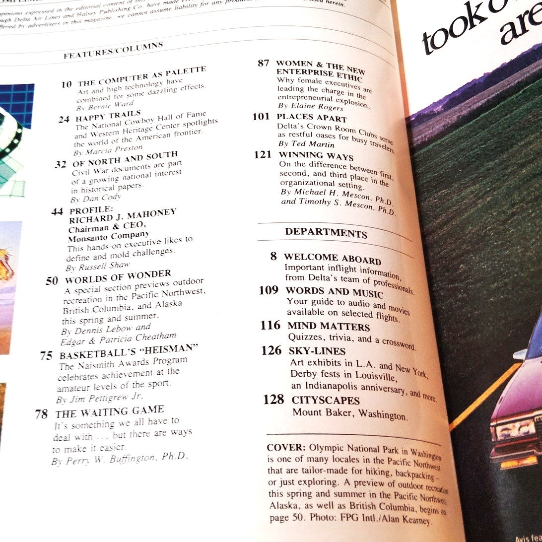 Delta SKY In-Flight Magazine - April 1988 - Britsh Columbia, Alaska, Cowboy HOF