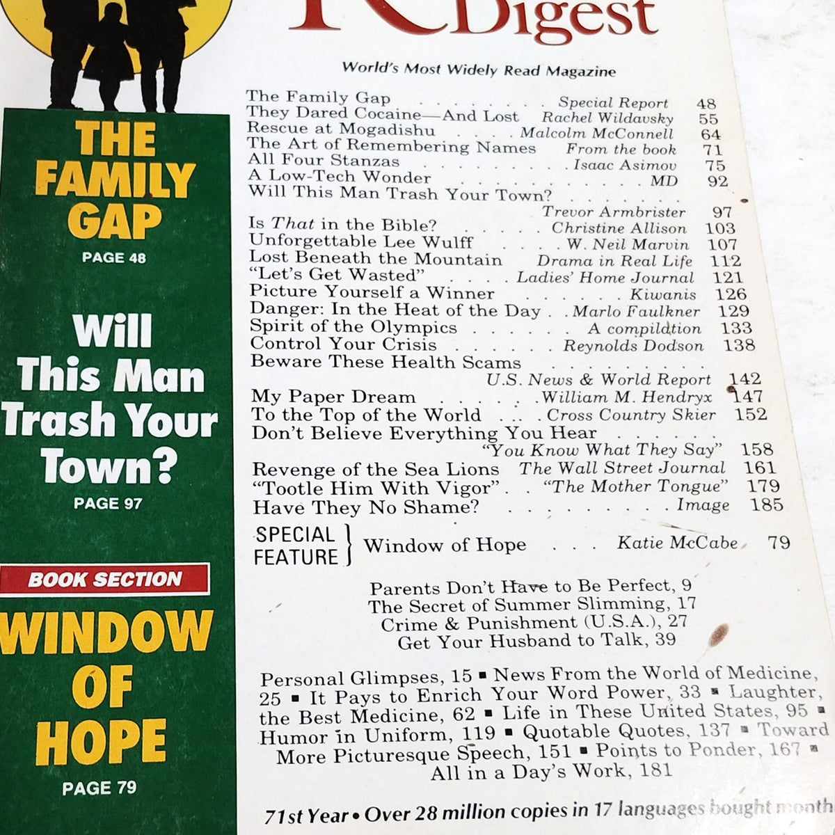 Reader's Digest July 1992 The Family Gap Window of Hope Vintage Magazine