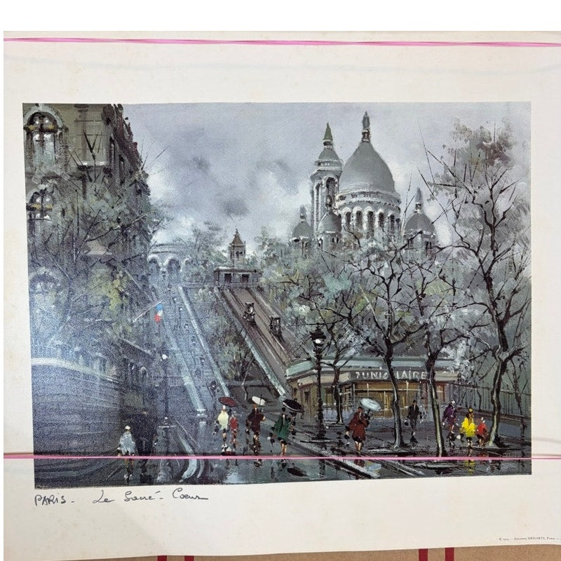 Vintage Paris Prints - 1972 Notre Dame & 1974 Sacre-Coeur 2PC Set, 18x14.5"