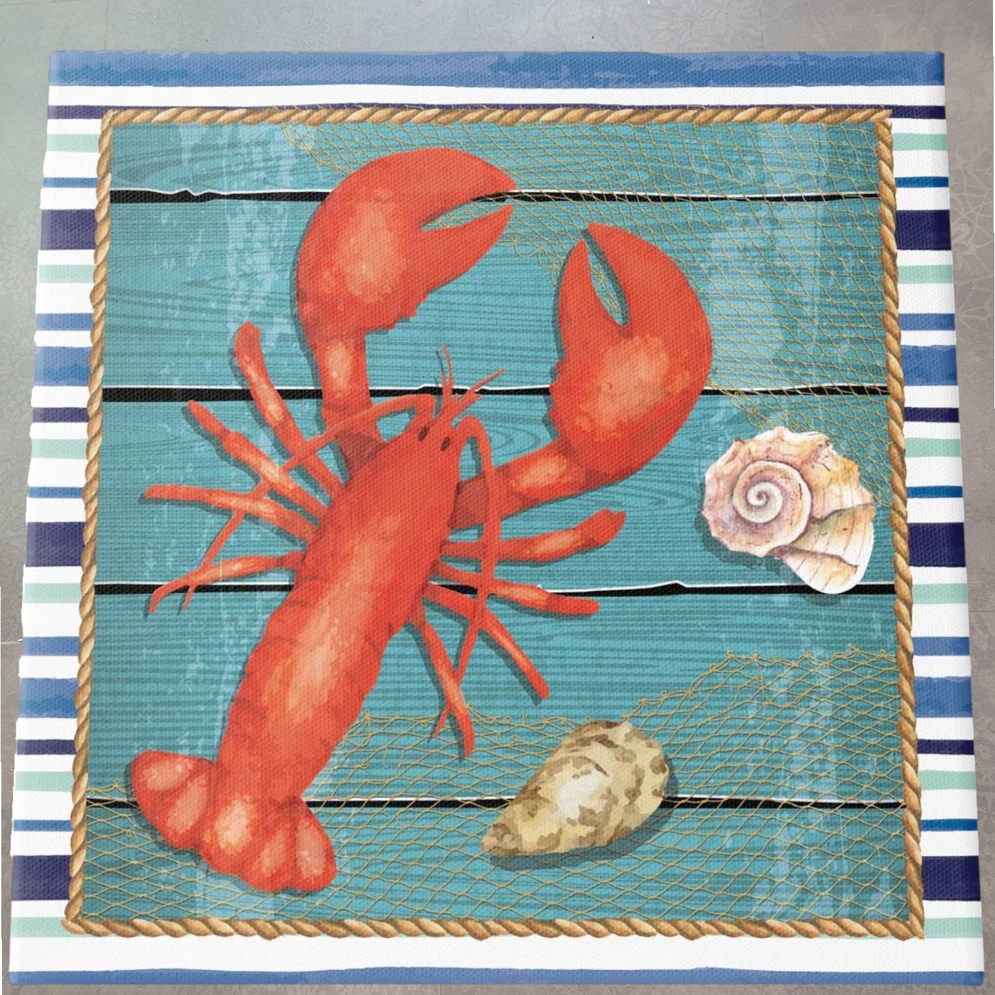 Lobster & Shells 17 x 17" Stretched Over Wood Canvas Art Print, Design by ND Art