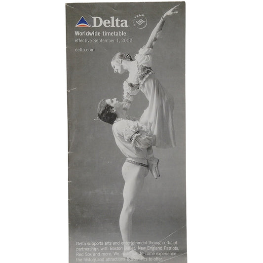 Delta Air Lines Worldwide Timetable, 9/1/02, Richard Cragun, Marcia Haydée Cover