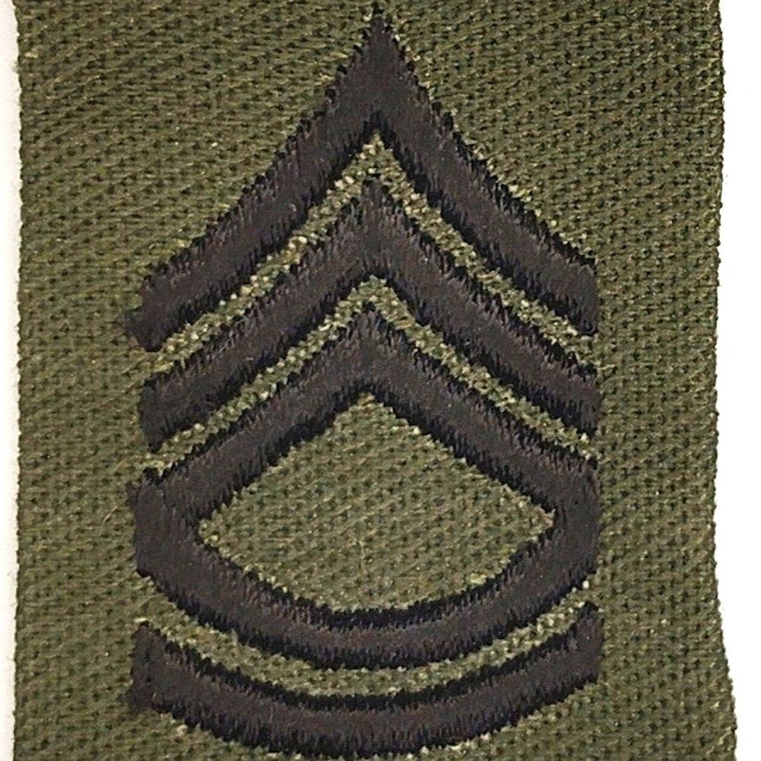 US Army SFC E‑7 Rank Patch Subdued ODG 1‑1/4" × 1‑3/4" TE Cap Device