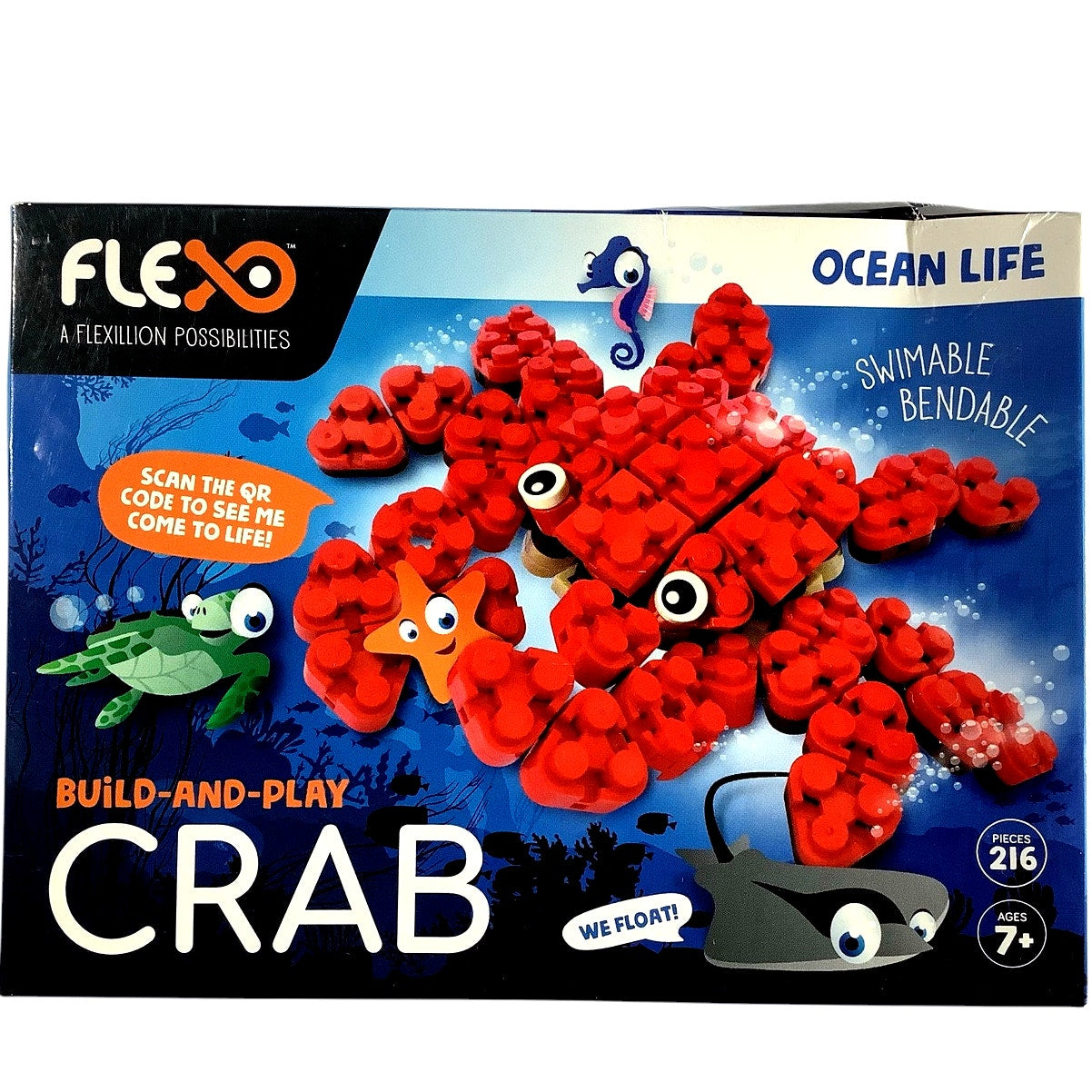 Flexo Toy Building Brick Set w/ Flexible 3D Blocks Crab Design, Stem Learning 7+