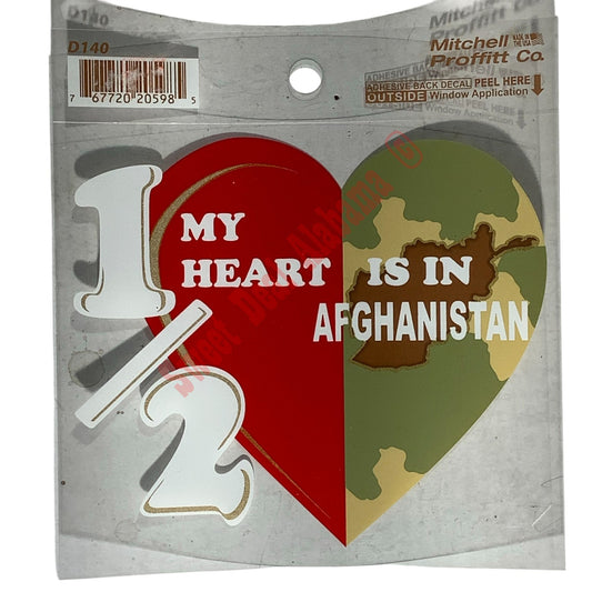 Half My Heart Is in Afghanistan Window Decal 4.5 X 4