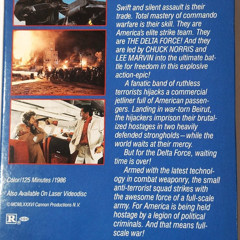 The Delta Force VHS 1986 Chuck Norris Lee Marvin Cannon/MGM Action Thriller