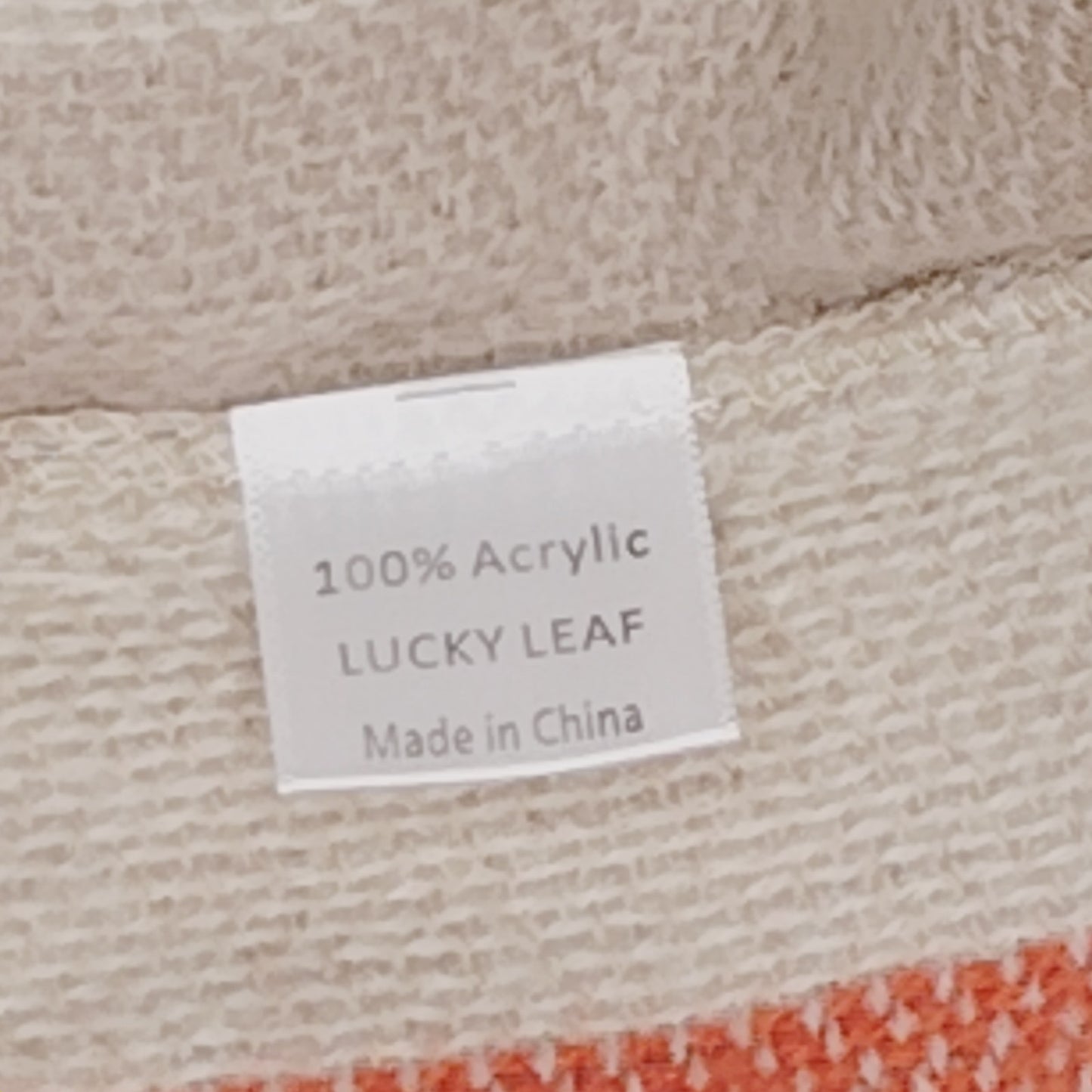 Lucky Leaf Infinity Scarf w/ Tassels Lightweight 100% Acrylic Beige/Yellow Plaid
