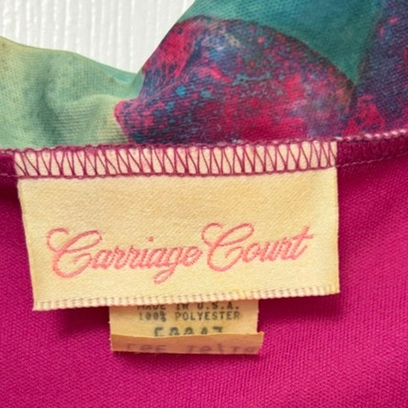 Vintage Carriage Court Pink Floral Quarter-Zip Nightgown LGE 16/18 Polyester USA
