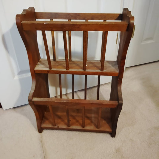 Vintage Solid Wood Magazine & Record Rack Spindle MCM 2-Tier 1960s-70s Brown