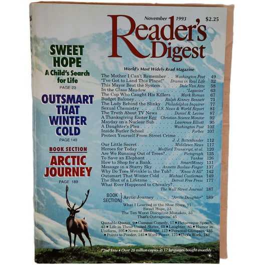 Reader's Digest November 1993 Magazine Arctic Journey Sweet Hope Vintage