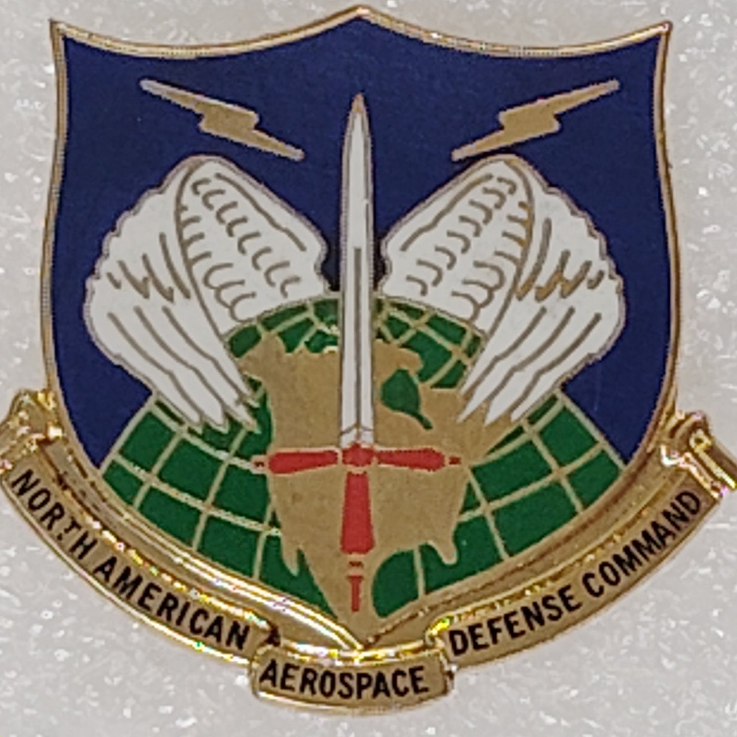 NORAD Command Shield Novelty Hat/Lapel/Brooch Pin, Enamel Metal Butterfly Clutch