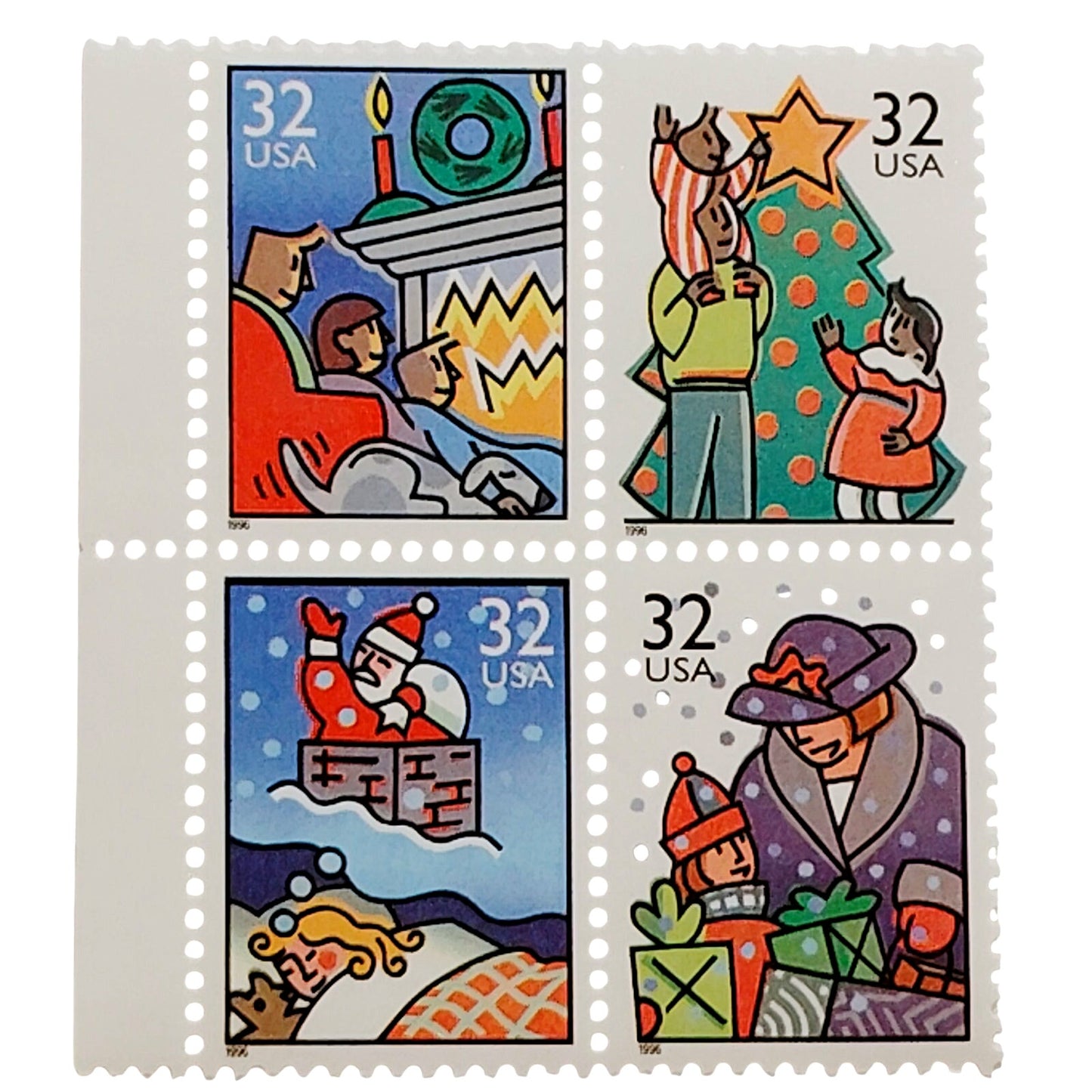 Block of 4 – 1996 USA 32¢ Christmas Family Scenes MNH Scott 3111a Set