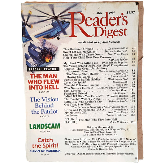 Reader's Digest May 1991 Vintage Magazine - The Man Who Flew Into Hell