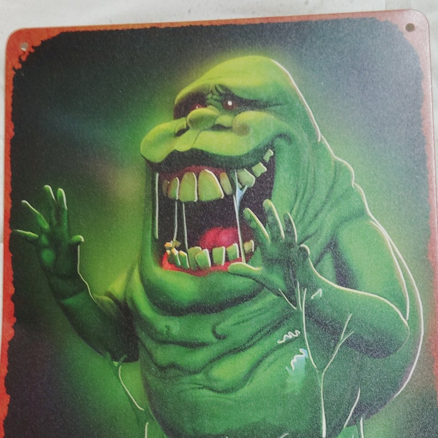 Slimer Ghostbusters Movie Poster – 12x8 Vintage Metal Tin Sign – Retro Wall Art for Man Cave, Bar
