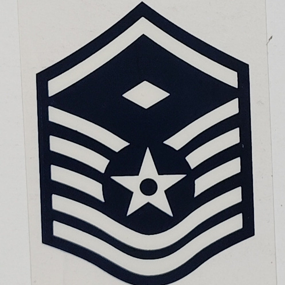 USAF First Sergeant E-7 Decal 2.25" x 3" Mylar Vinyl Mstr Sgt Chevron w/ Diamond