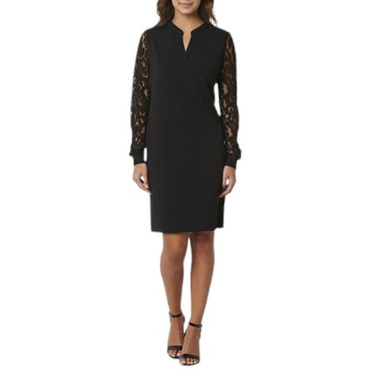 Black Label by Evan-Picone Lace Long Sleeve Sheath Dress, 12, Black