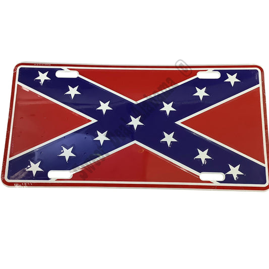 12"H x 6"H  Rebel Flag, Flag of Dixie, Southern Cross, Naval Jack, Army of Tennessee Flag License Plate, Red, White and Blue
