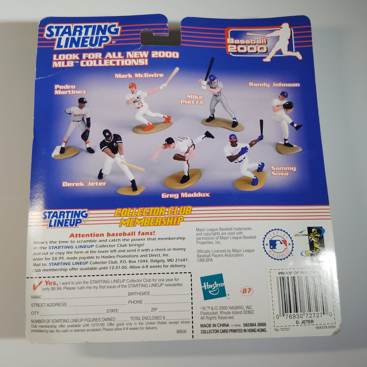 Hasbro Starting Lineup 2000 MLB Derek Jeter Yankees Figure Collector Card