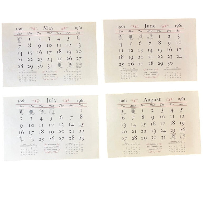1961 The Travelers Insurance Currier & Ives Calendar - Frameable Illustrations