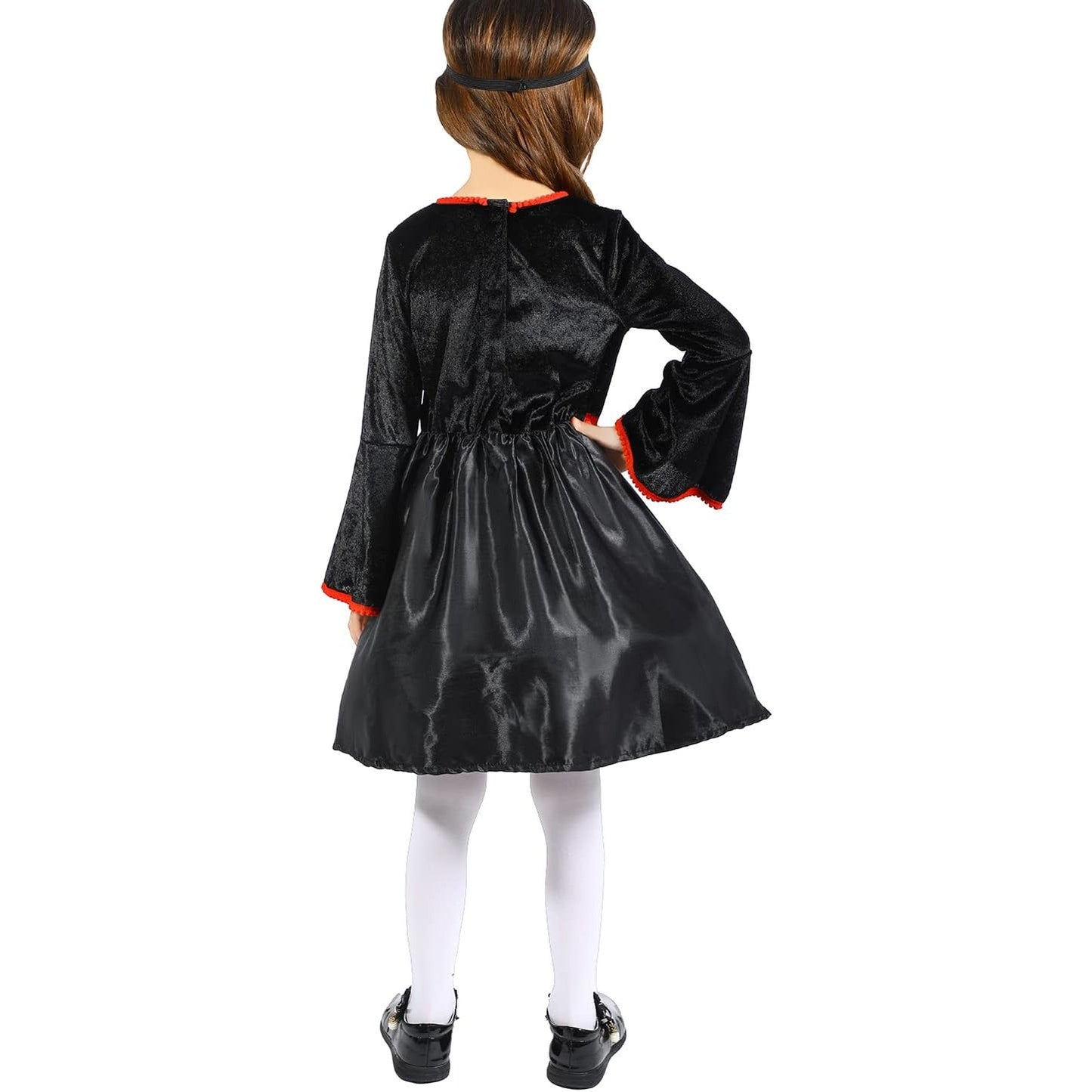 Girls Day of the Dead Skeleton Dress – Size 7‑8 – Skull Print Halloween Costume