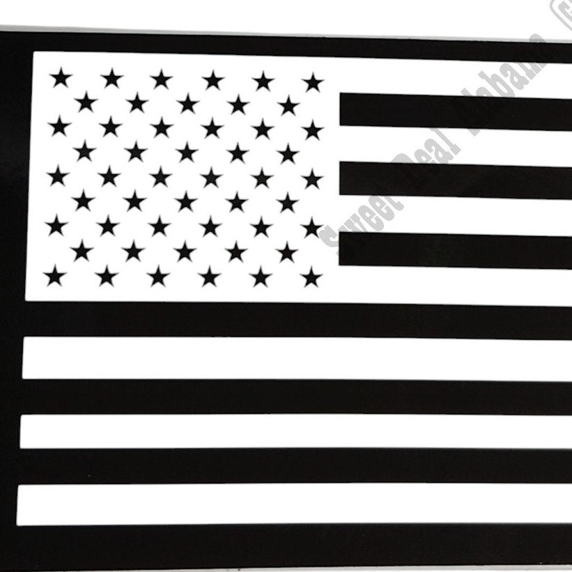 United States 50-Star Flag, Black and White Vinyl Bumper Sticker 7.5x3.75