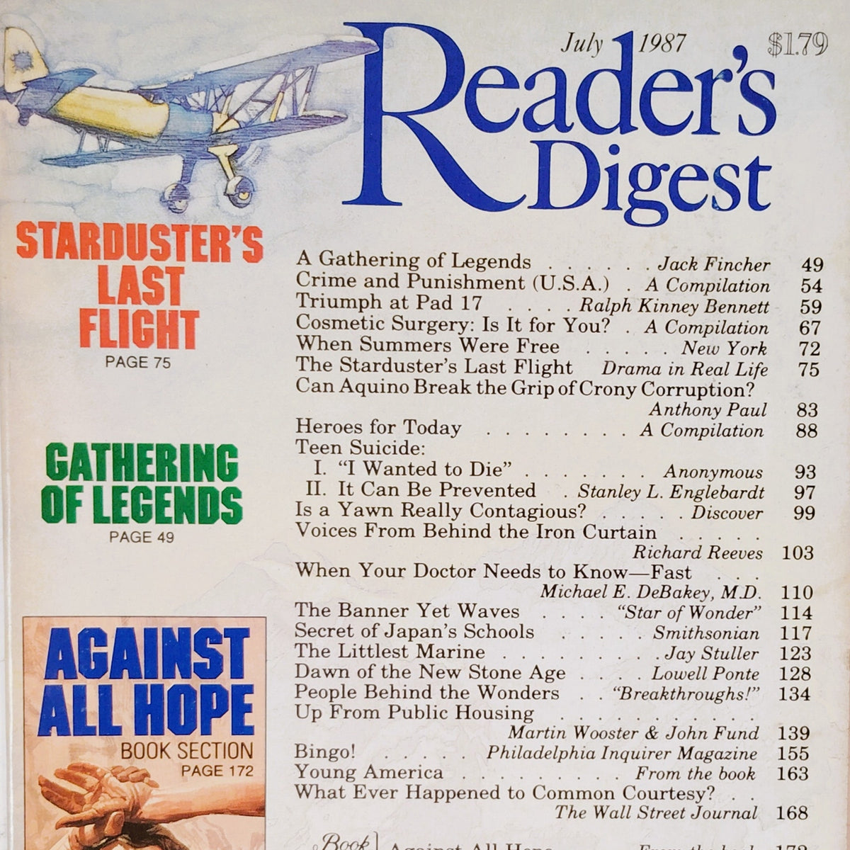 Vintage Reader's Digest July 1987 Magazine - Starduster's Last Flight