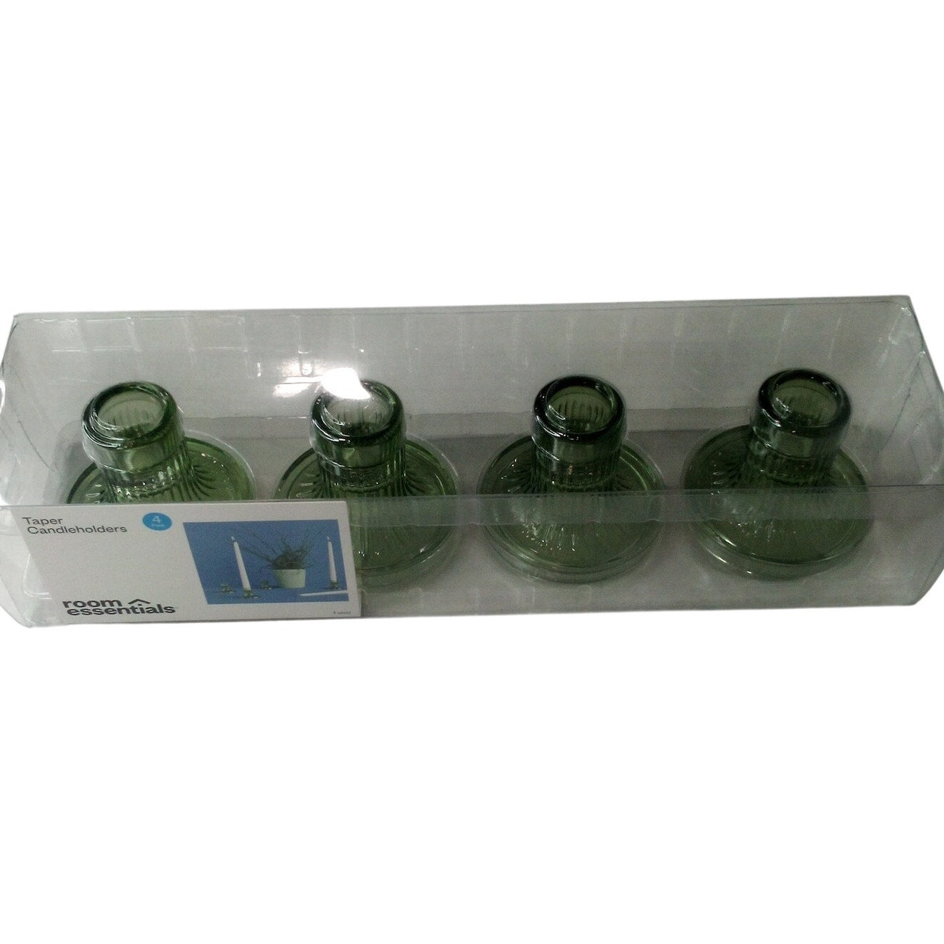 Room Essentials 4pk Glass Taper Candle Holders – Green – Ribbed Base