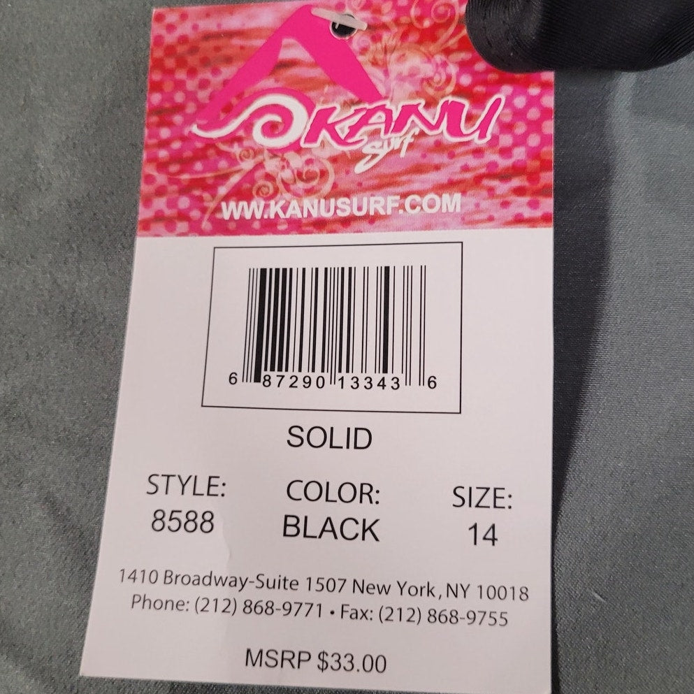 Kanu Surf girls Coral Reef Beach Sport Wrap Around Bikini 2-piece Two Piece Swimsuit, Solid Black, 14, NWT