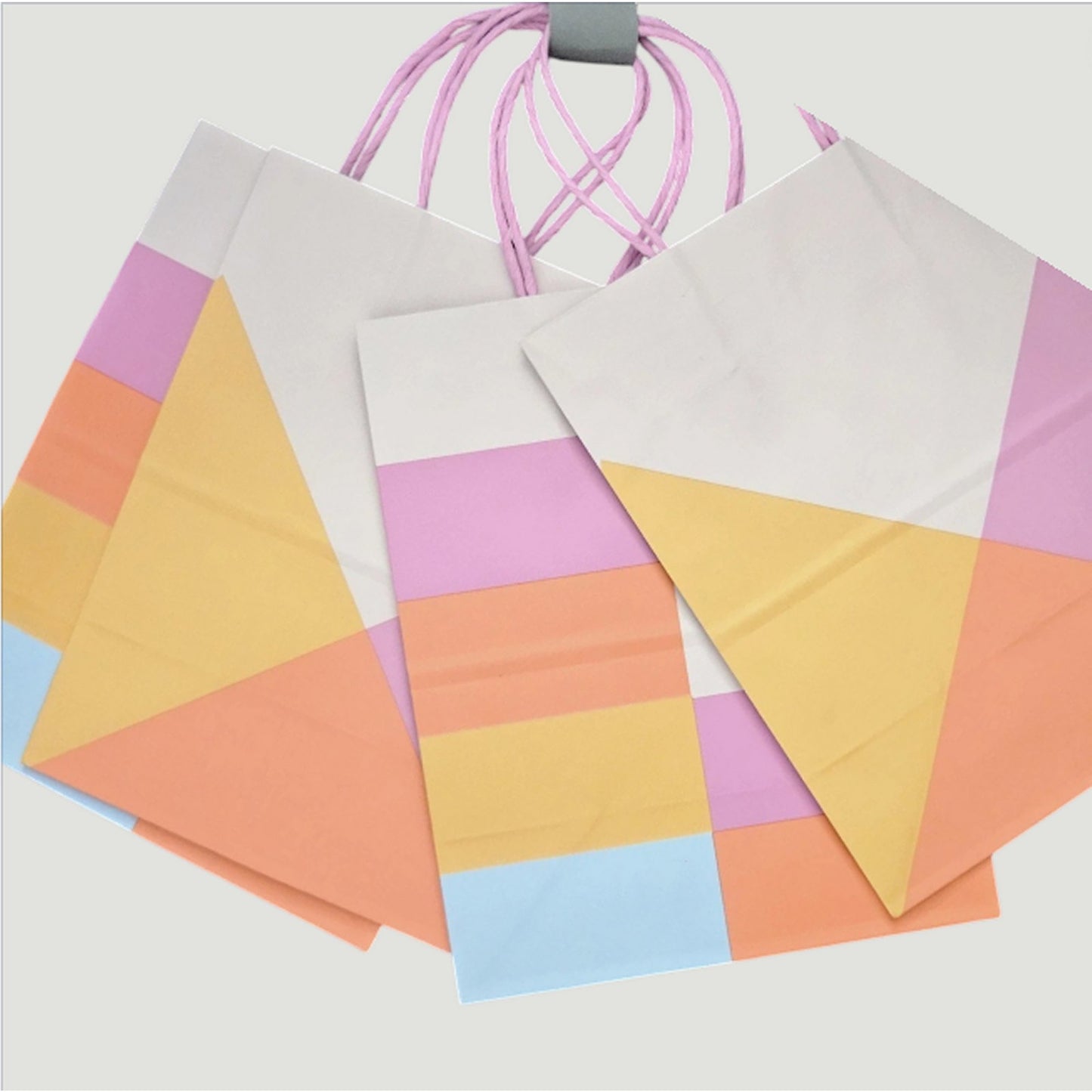 8‑Pack Geo Pastel Gift Bags – 4 Patterns – 9.625" x 7.75" x 4.625"