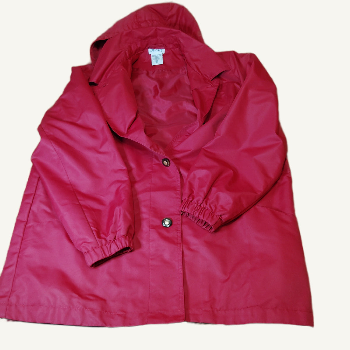 Blair Women's L Red Hooded Polyester Jacket with Gold-Toned Snaps