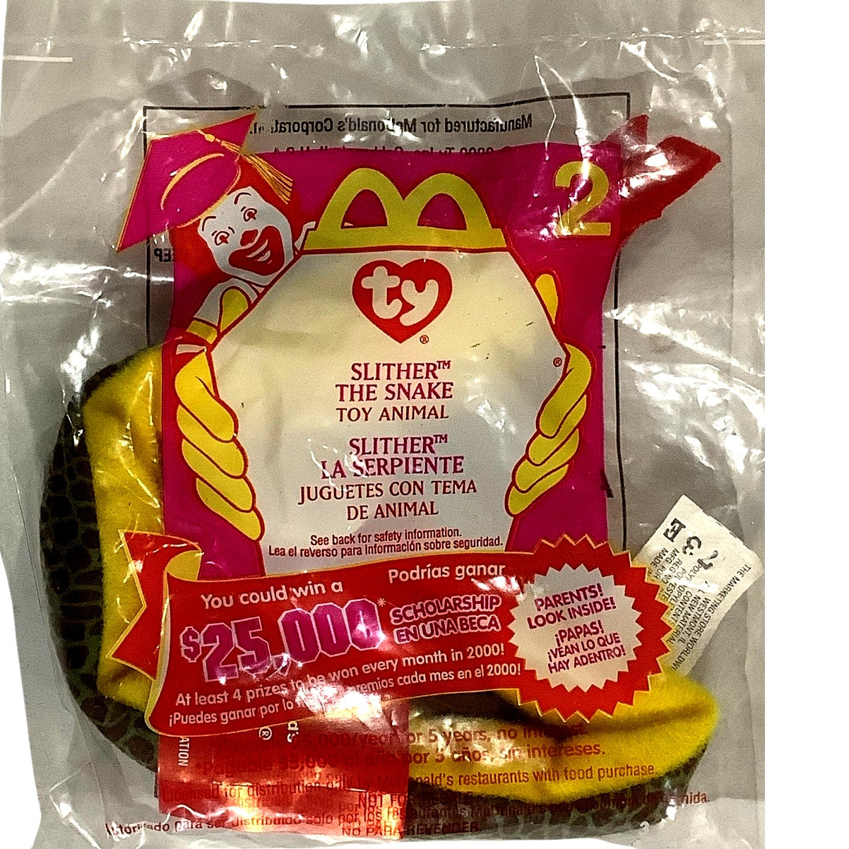 TY Teenie Beanie Babies - Slither the Snake, McDonald's 2000 Happy Meal Toy, NIP