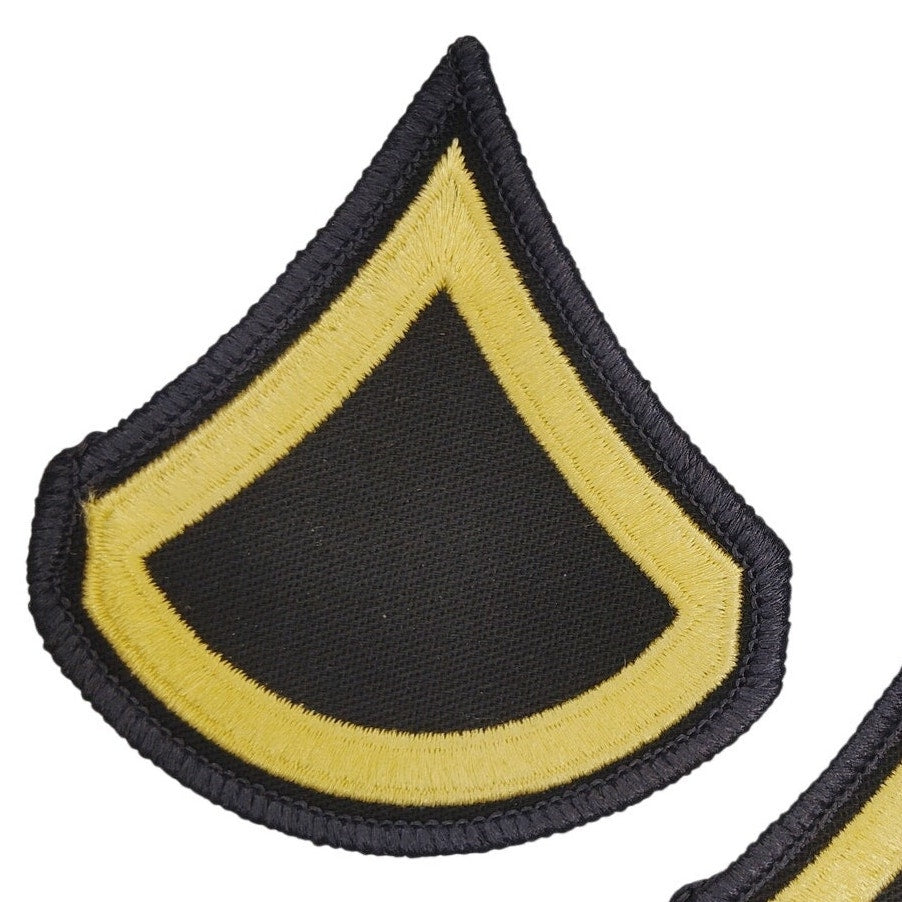 Vintage US Army PFC E‑3 Rank Chevrons Male Gold on Black Pair Sew‑On