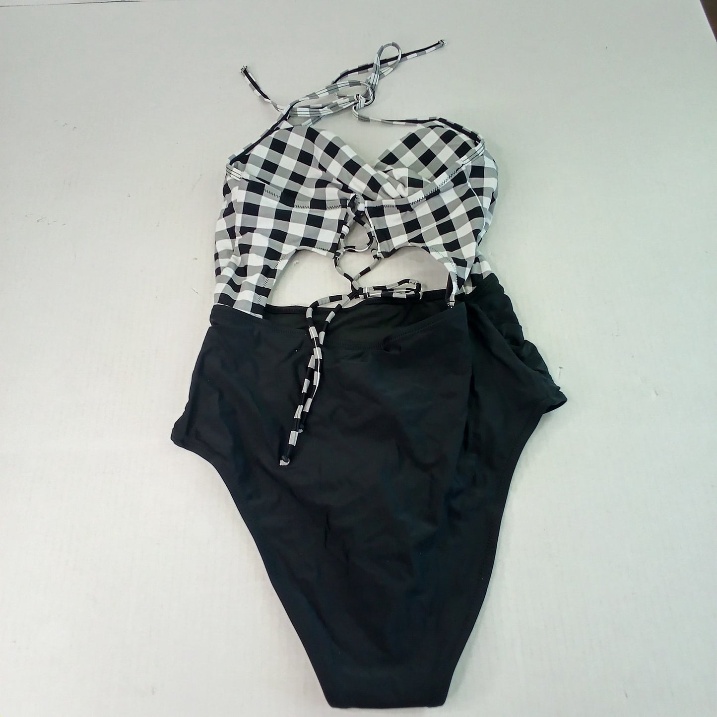 Cupshe Black White Checkered Cutout Monokini One Piece Swimsuit Women Medium