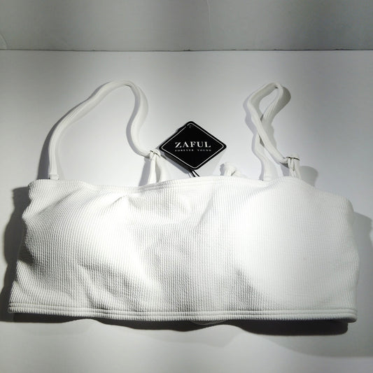 ZAFUL Women’s Ribbed Bandeau Bikini Top – White – Medium (6) – NWT