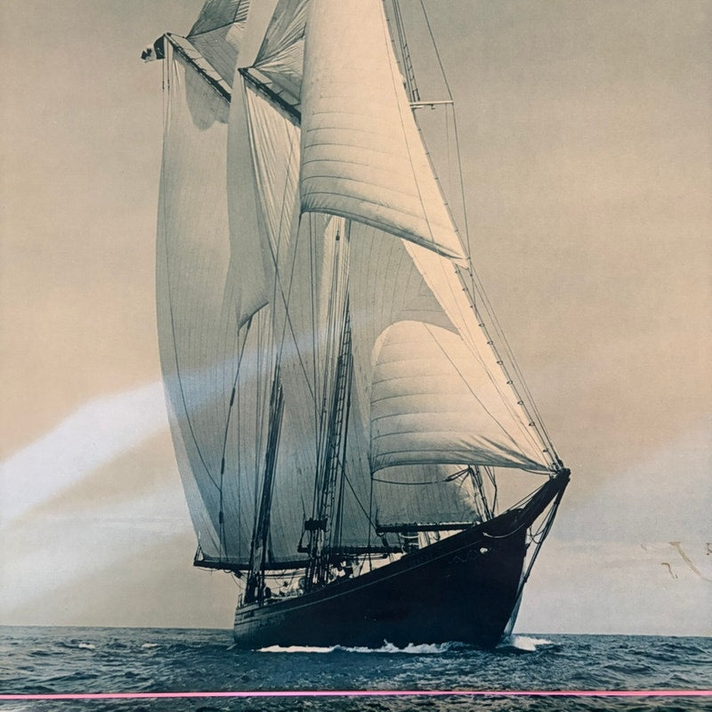 Vintage Bluenose II Schooner Ship Poster Print - Sepia & Blue, 24" x 18"
