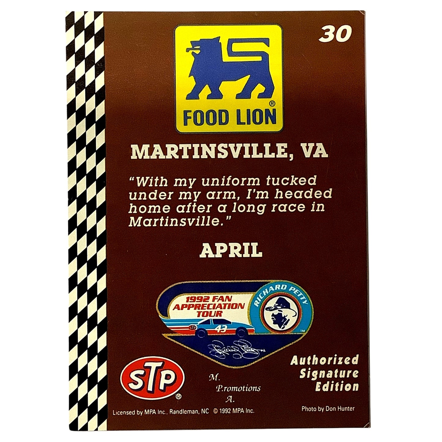 1992 Richard Petty Fan Appreciation, Martinsville VA, Food Lion STP MPA #30