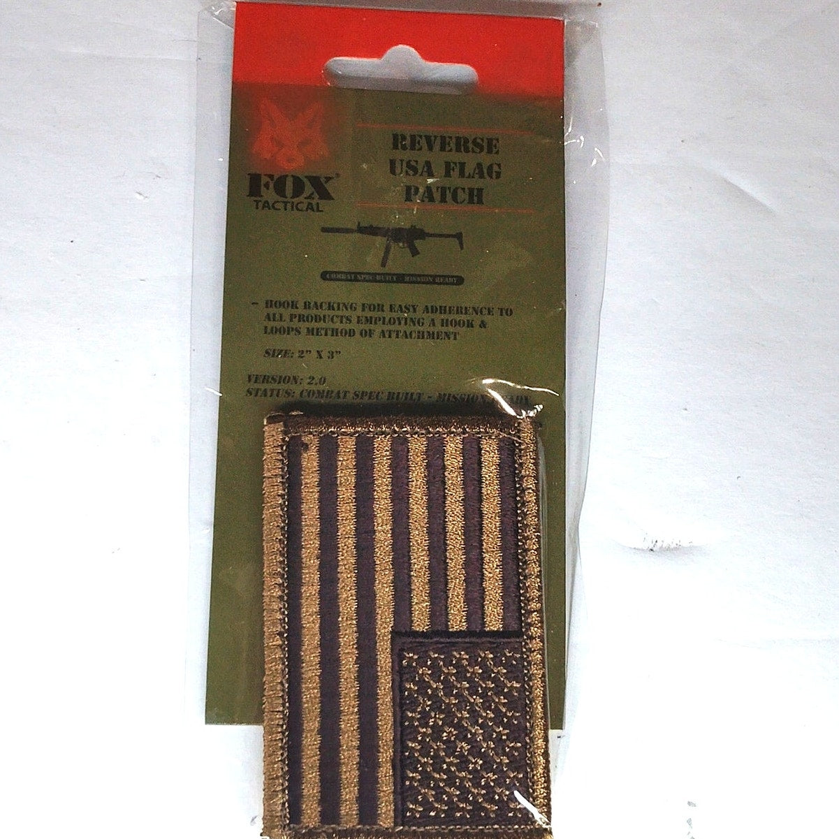 Fox Outdoor US Flag Reverse Patch Subdued Coyote Tactical Hook Backing 3" x 2"