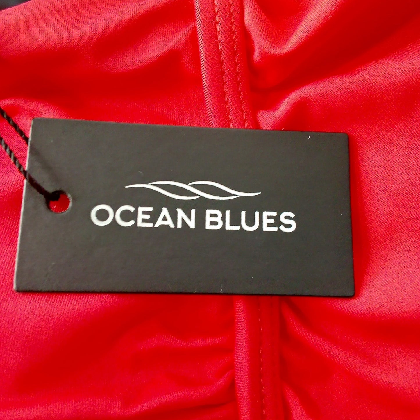 Ocean Blues Red Triangle Bikini Top Ruffle Trim Halter Tie Adjustable Women’s L