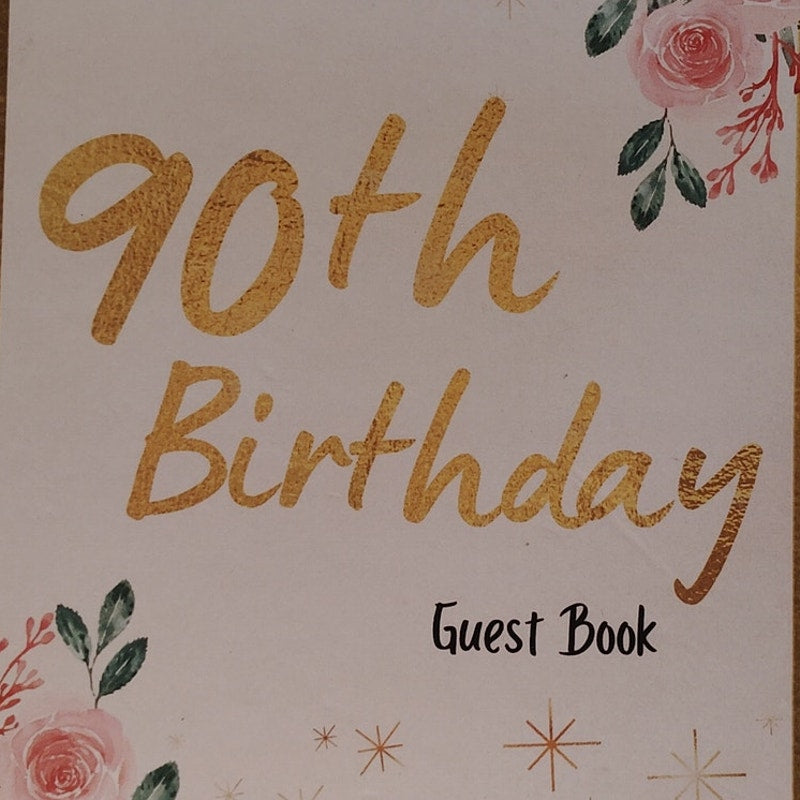 90th Birthday Guest Book Hardcover – Floral Pink & Gold Frame Keepsake