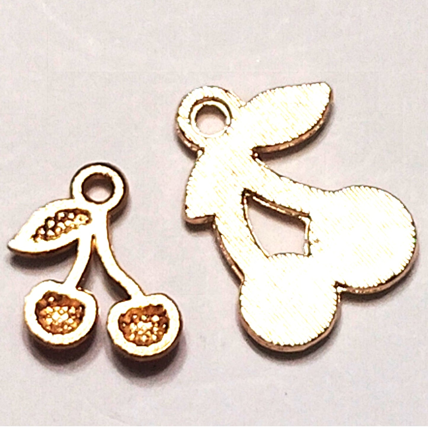 Cherry Charms Pair Gold‑Tone Red & Green Enamel 1/2–5/8" Jewelry Making Pendants