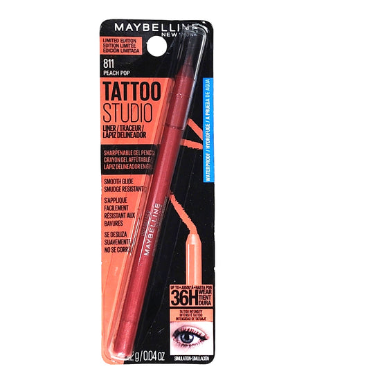 Maybelline Tattoo Studio Gel Eyeliner – Peach Pop, Waterproof, 36HR Wear 0.04 oz