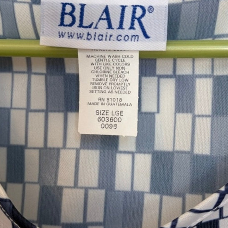 Blair Blue & White Geometric Knit Tank Top - Size Large