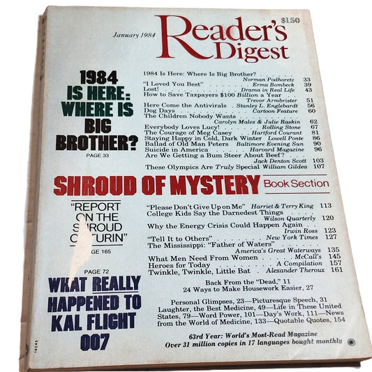 Reader's Digest January 1984 Vintage Magazine KAL 007 Back Issue Collectible