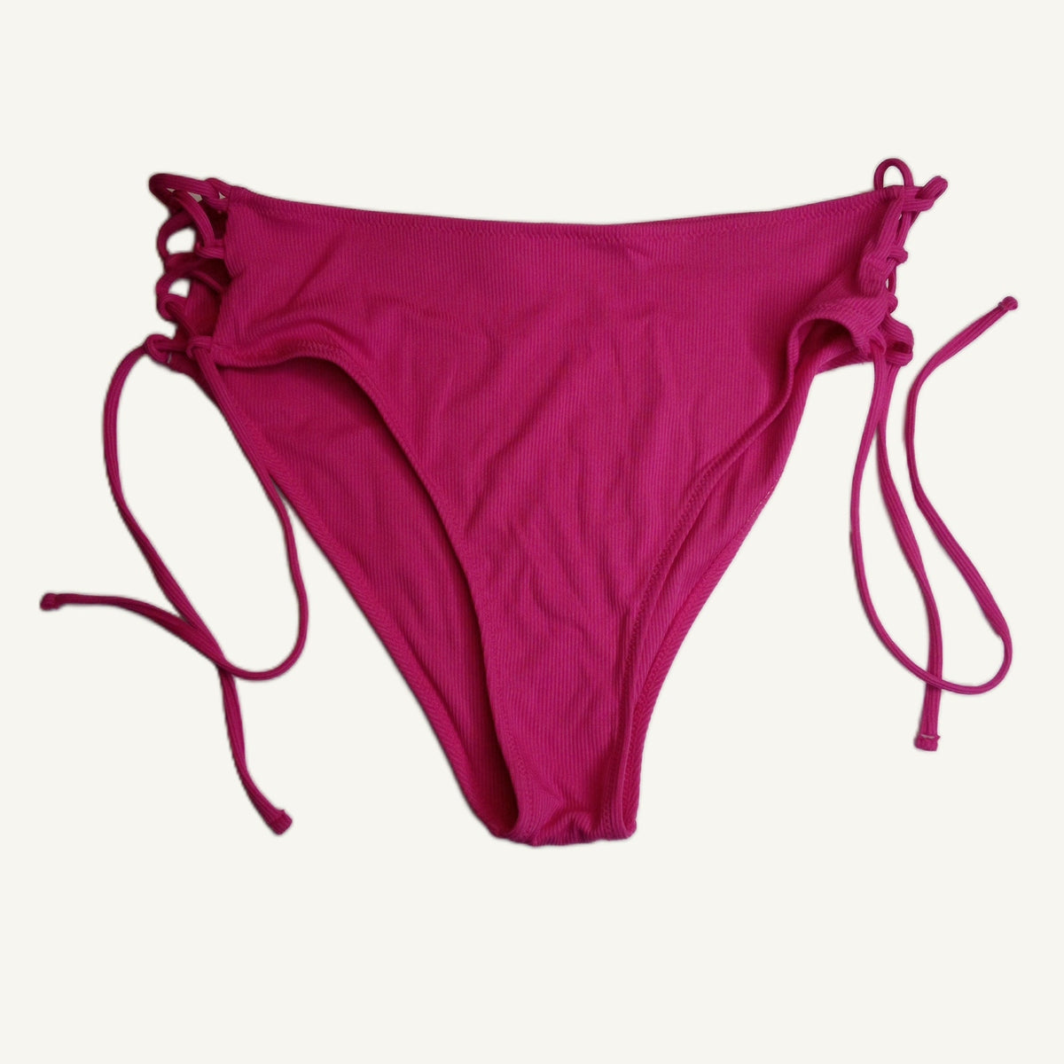 Zaful Pink Ribbed Tie Side Bikini Bottoms L - New Without Tags Swimwear