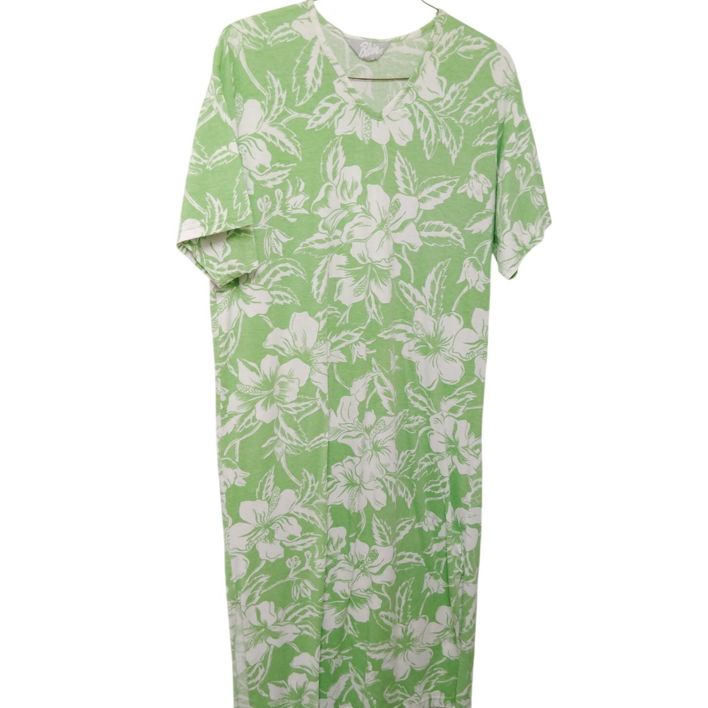 Vintage Blair Green & White Poinsettia Floral Short Sleeve Nightgown L
