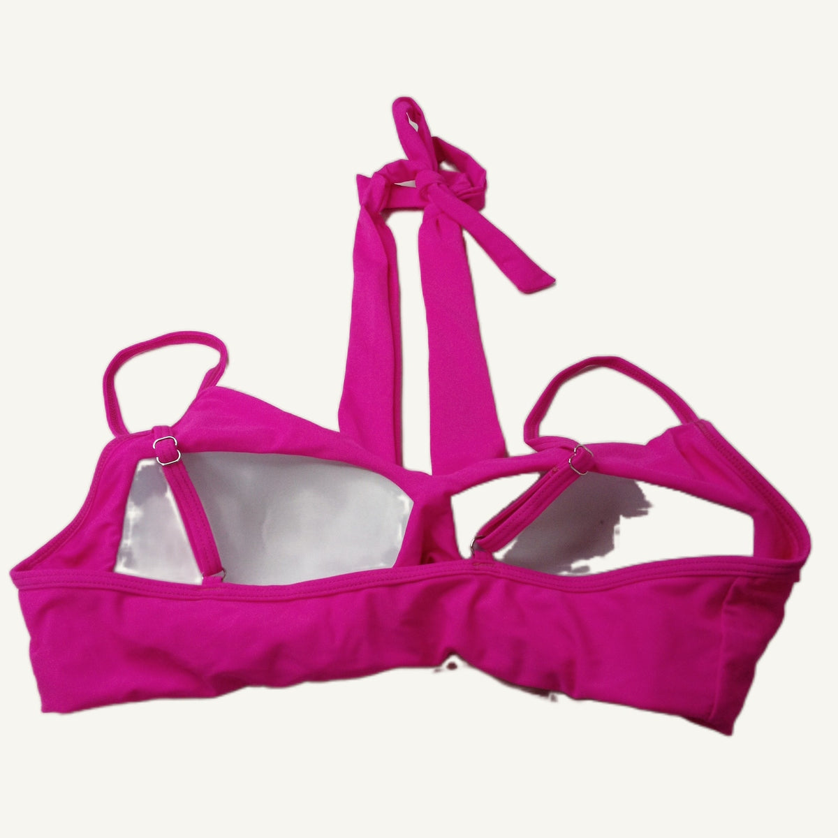 Hot Pink Ribbed Halter Bikini Top Women's Size L Nylon Spandex Swimwear