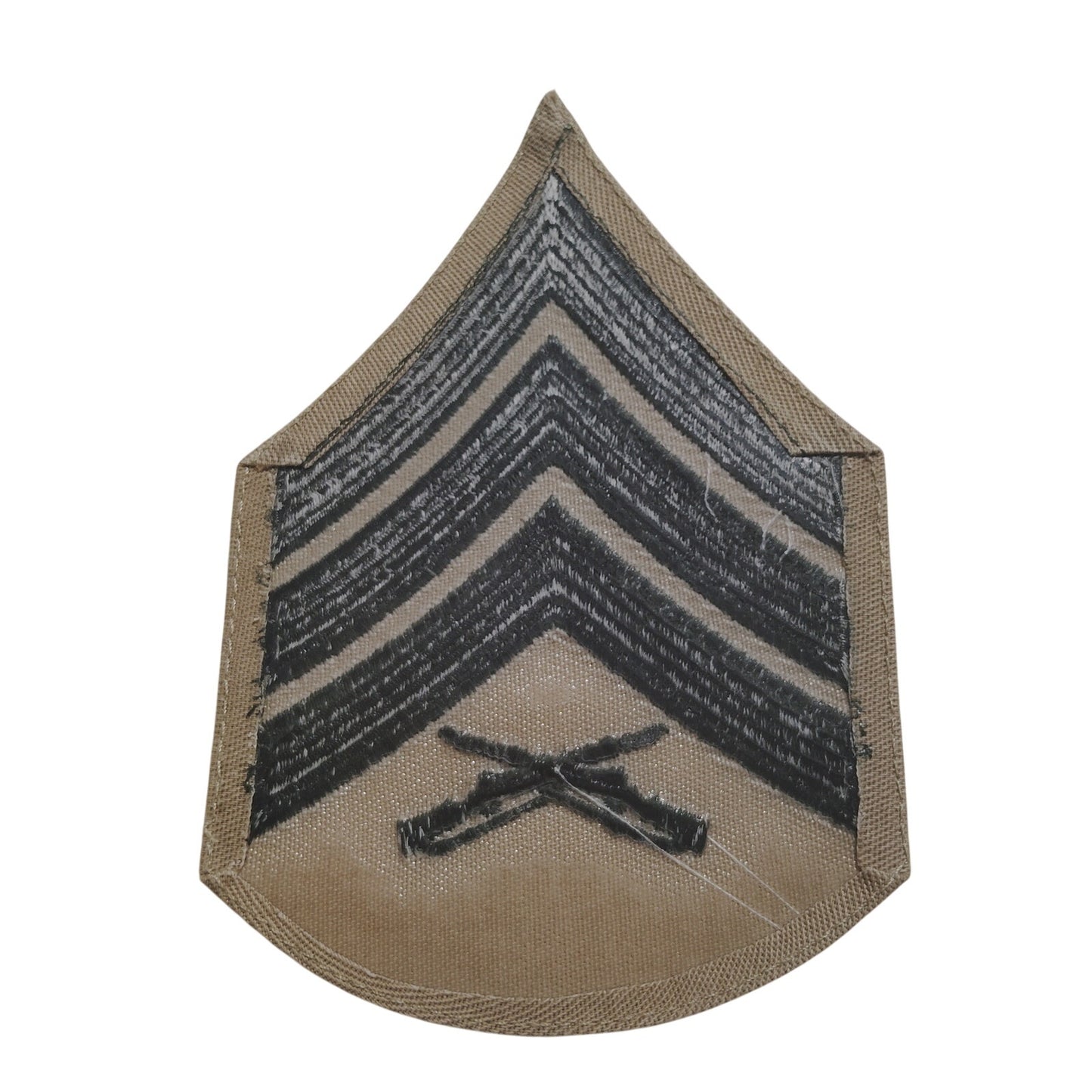 1 Pr. USMC Sergeant E‑5 Chevrons Set – Green on Khaki – Female – 3‑1/2" × 2‑3/4"